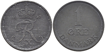 ДАНИЯ 1 ЭРЕ 1962 C; S, ФРЕДЕРИК IX KM 839.2 цинк UNC 100-252