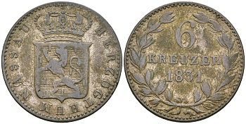 Нассау 6 крейцеров 1831 KM 53 серебро 4147-217