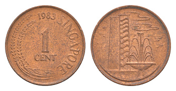 Сингапур 1 цент 1983 KM 1 a cталь с медным покрытием 4640-625
