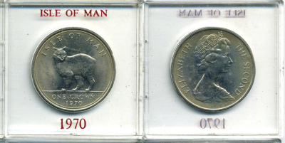 Остров Мэн 1 крона 1970 кошка Мэна, в оригинальной пластиковой коробке KM 18 медно-никель UNC 6-6-1-33