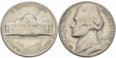США 5 ЦЕНТОВ 1970 D, ДЖЕФФЕРСОН KM А192 медно-никель 4364-641
