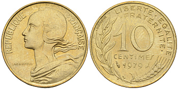 Франция 10 сантимов 1979 тип Марианна KM 929 медь алюминий никель    4152-1234