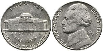 США 5 ЦЕНТОВ 1975 ДЖЕФФЕРСОН KM А192 медно-никель 3336-647