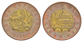 Чехия 50 крон 1993 HM, Прага, Карлов мост KM 1 биметалл 4648-1142