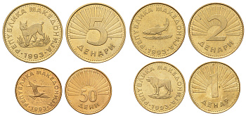 Македония набор из 4 монет (50 дени, 1, 2 и 5 денаров) 1993 KM 1, 2, 3 и 4 UNC 216-341-343