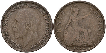 Великобритания 1/2 пенни 1926 Георг V (1910-1936) KM 824, Spink 4057 бронза 4146-147