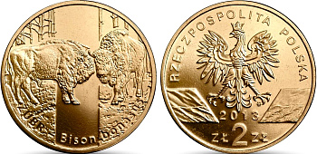 Польша 2 злотых 2013 MW, серия сохраним природу, зубр KM 878 нордик UNC 4676-1034