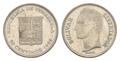 Венесуэла 50 сентимо 1989 Симон Боливар Y 41a сталь плакированная никелем 4584-412