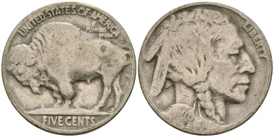 США 5 центов 1928 индеец, бизон KM 134 медно-никель 4519-1134
