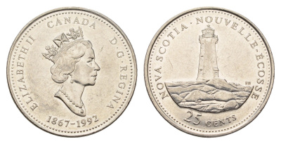 Канада 25 центов 1992 125 лет Конфедерации Канада - Новая Шотландия KM 231 никель aUNC 113-711