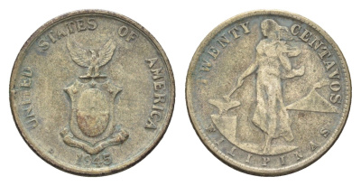 Филиппины 20 сентаво 1945 Администрация США KM 182 серебро 4659-1216
