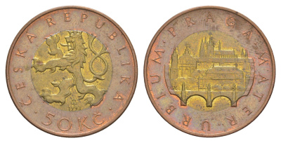 Чехия 50 крон 1993 HM, Прага, Карлов мост KM 1 биметалл 4648-1142