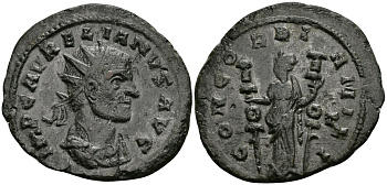 Римская Империя антониниан 270 Аврелиан CONCORDIA MILITVM Сисция about Extremely fine RIC 192 бронза 1073-3-10-4