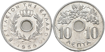 Греция 10 лепта 1959 Павел I (1947-1964), виноград KM 78 алюминий 4586-832