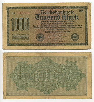ГЕРМАНИЯ 1000 МАРОК 1923 Pick 76 бумага 7217-34-2