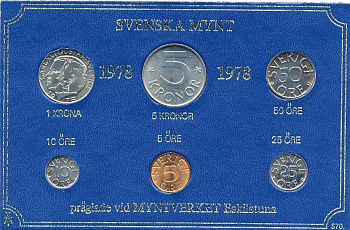 Швеция набор монетного двора из 6 монет 1978 в картоне, Карл XVI Густав (1973- ) KM MS8 UNC 7-5-7-232