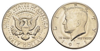 США 1/2 доллара (50 центов) 1971 D, Джон Кеннеди KM 202b медь плакированная медно-никелем aUNC 97-843