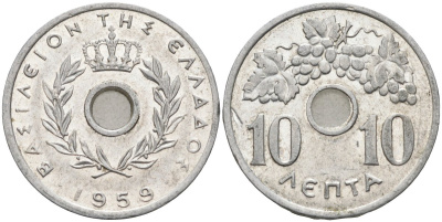 Греция 10 лепта 1959 Павел I (1947-1964), виноград KM 78 алюминий 4586-832