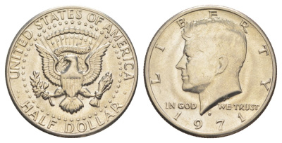 США 1/2 доллара (50 центов) 1971 D, Джон Кеннеди KM 202b медь плакированная медно-никелем aUNC 97-843