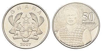 Гана 50 песев 2007 KM 41 сталь плакированная никелем UNC 4666-622