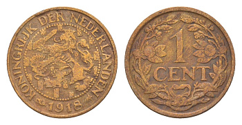 Нидерланды 1 цент 1918 Вильгельмина (1890-1948) KM 152 бронза 75-525