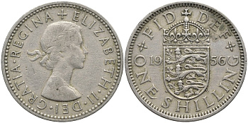 Великобритания 1 шиллинг 1956 Елизавета II (1952-2022), Английский герб KM 904, Spink 4147 медно-никель 4171-621