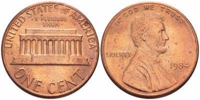 США 1 ЦЕНТ 1984 ЛИНКОЛЬН KM 201b цинк плакированный медью 105-629