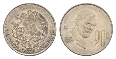 Мексика 20 сентаво 1979 Франциско Индалеси KM 442 медно-никель 4644-651