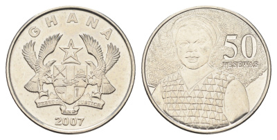 Гана 50 песев 2007 KM 41 сталь плакированная никелем UNC 4666-622
