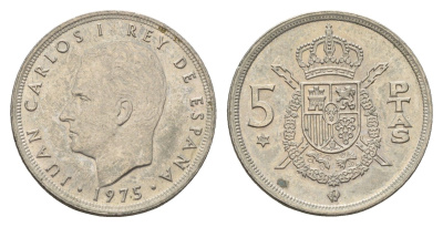 Испания 5 песет 1975 (79) Хуан Карлос I (1975-2014) KM 807 медно-никель 4673-1012