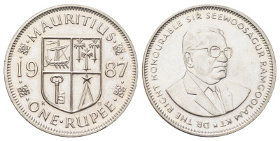 Маврикий 1 рупия 1987 Сивусагур Рамгулам KM 55 медно-никель UNC 4699-1013