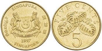 Сингапур 5 центов 1997 sm KM 99 алюминиевая бронза 214-554