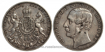 Брауншвейг-Каленберг-Ганновер 1 талер 1861 В, Георг V (1851-1866) KM 230, AKS 144, Dav. 682, Kahnt 239, Thun 174 серебро 00-000-00