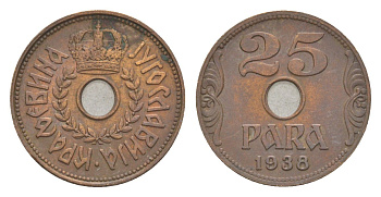 Югославия 25 пара 1938 KM 17 бронза 218-423