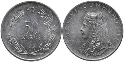 Турция 50 курушей 1972 Анатолийская невеста KM 899 нержавеющая сталь 4541-757