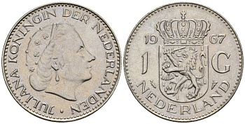 Нидерланды 1 гульден 1967 Юлиана (1948-1980) KM 184a никель UNC 4579-511