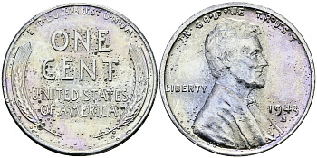США 1 цент 1943 S (Сан-Франциско), Авраам Линкольн KM 132 a сталь плакированная цинком 94-1134