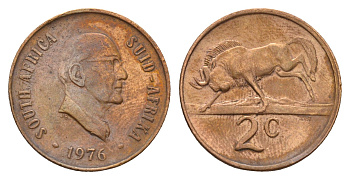 ЮАР 2 цента 1976 Окончание президентства Якобуса Йоханнеса KM 92 бронза 4114-642