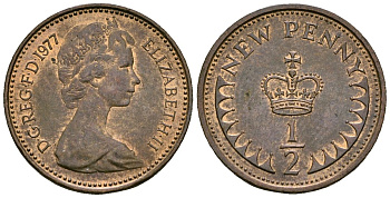 Великобритания 1/2 пенни 1977 Елизавета II (1952-2022) KM 914, Spink 4239 бронза 4173-817