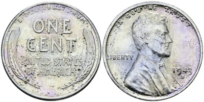 США 1 цент 1943 S (Сан-Франциско), Авраам Линкольн KM 132 a сталь плакированная цинком 94-1134