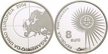 Португалия 8 евро 2004 INCM, расширение Европейского Союза KM 753a серебро PROOF 01-161-33