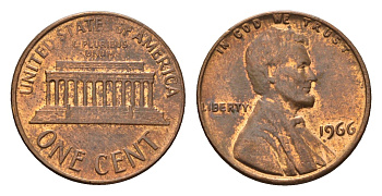 США 1 цент 1966 Авраам Линкольн KM 201 медь цинк 4613-557