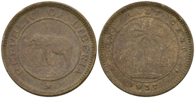 Либерия 1/2 цента 1937 KM 10 латунь 4174-358