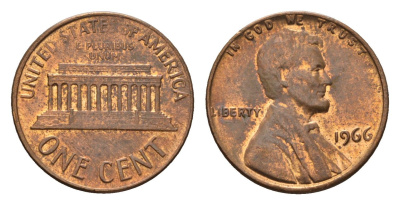 США 1 цент 1966 Авраам Линкольн KM 201 медь цинк 4613-557