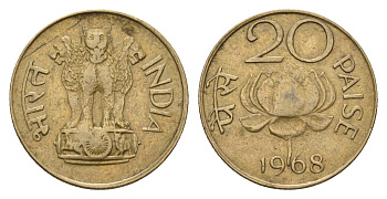 Индия 20 пайс 1968 KM 41 никель латунь 4688-1151