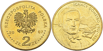 Польша 2 злотых 2007 MW, серия польские путешественники - Игнацы Домейко (1802-1889) KM 590 латунь 4544-452
