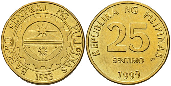 Филиппины 25 сентимо 1999 KM 271 латунь 4178-241