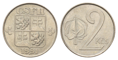 Чехословакия 2 кроны 1991 KM 148 медно-никель aUNC 117-751