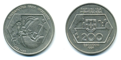 Португалия 200 эскудо 1991 Навигация на запад KM 659 медно-никель  UNC   36-625