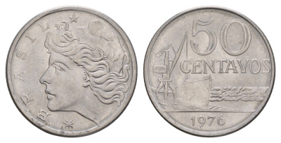 Бразилия 50 сентаво 1976 KM 580b нержавеющая сталь UNC 4656-1244